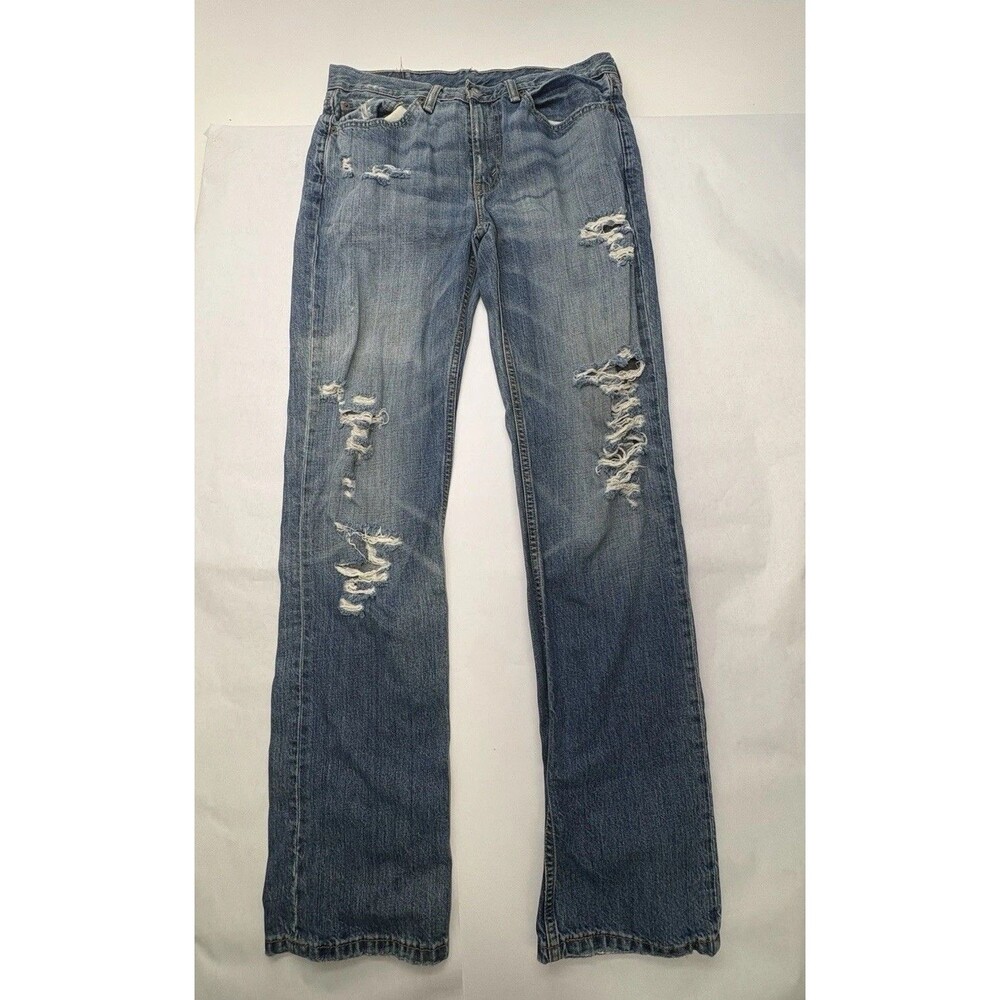 Levis 514 Straight Fit Distressed Blue Jeans Mens 32x34 Medium Wash Denim